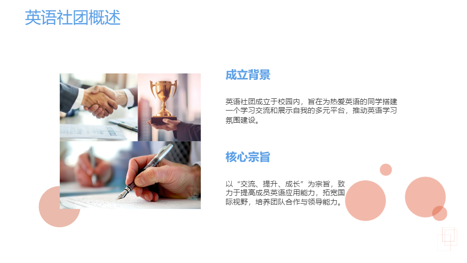 AI一键生成大学生英语社团招募迎新宣传PPT