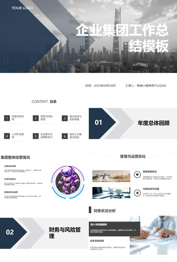 AI一键生成企业集团工作总结PPT