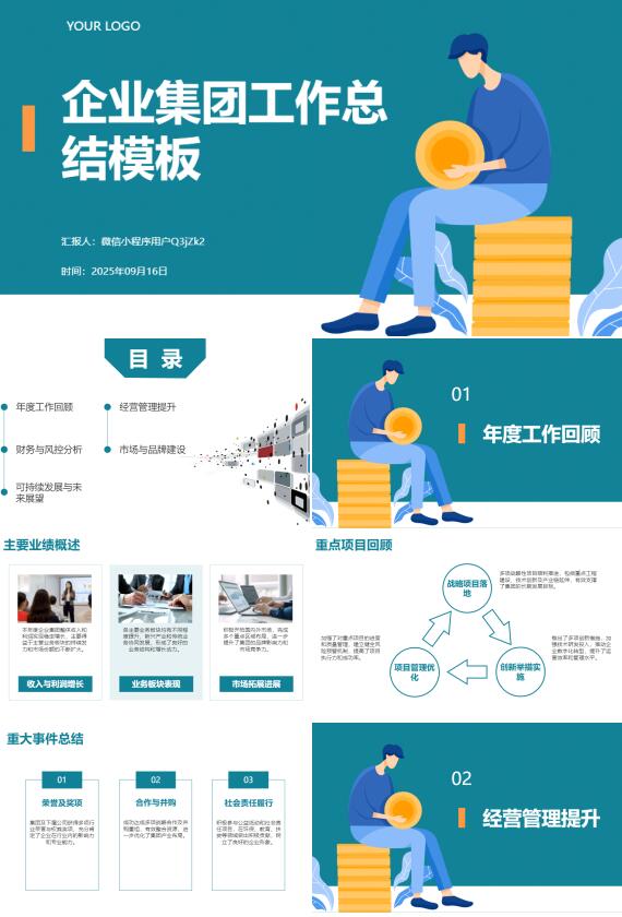 AI一键生成企业集团工作总结PPT