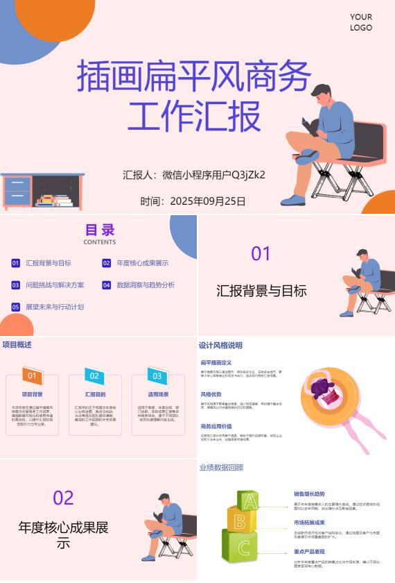 AI 一键生成插画扁平风商务工作汇报PPT